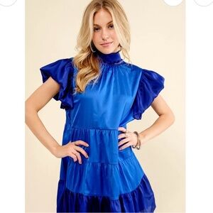 Blue B. Elegant Blue Ruffle Sleeve Dress